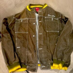 FUBU Brown and Yellow Bomber Jacket with Varsity Style